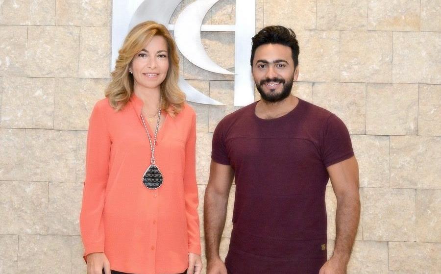 سمو الأميرة غيداء طلال تستقبل الفنان المصري تامر حسني في مركز الحسين للسرطان 